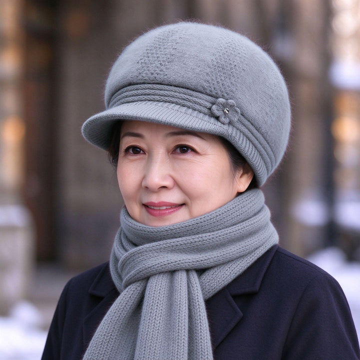 Winter knit set for women: hat and scarf with ear protection