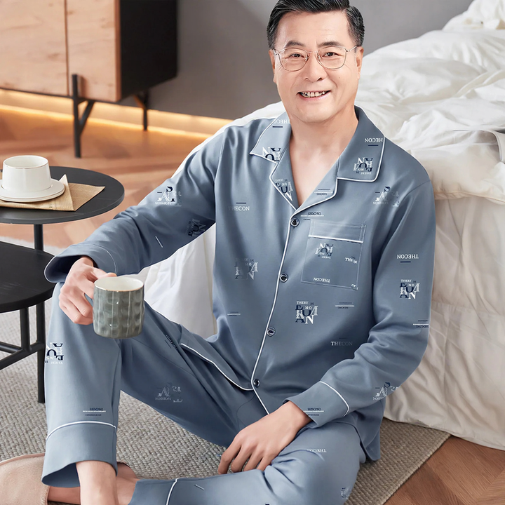 Men's cotton pajamas, long sleeve, set