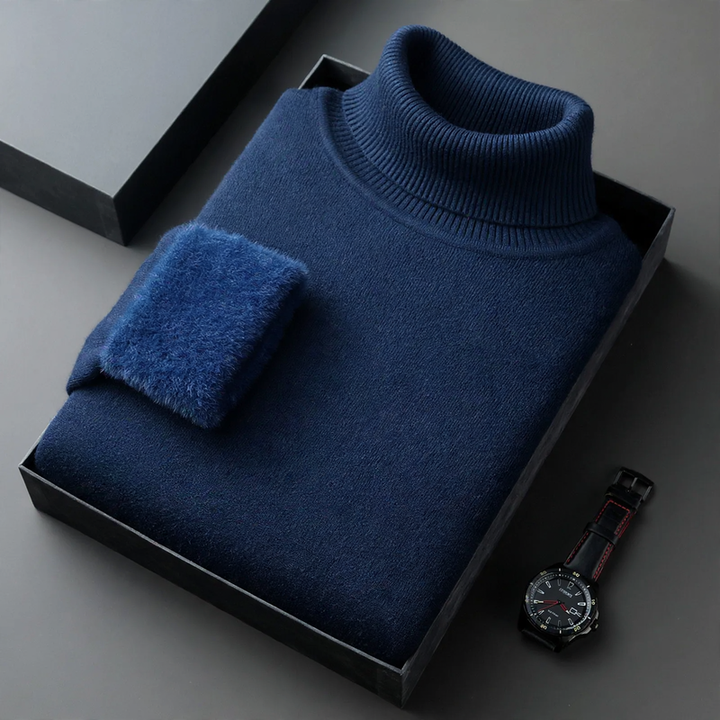 Men's knitted sweater with roll neck and wool blend