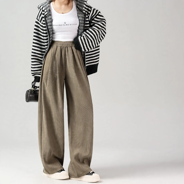 Women's corduroy pants, lined, wide cut, brown