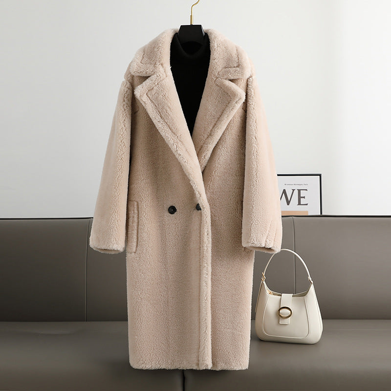 Teddy coat with lapel collar, women's