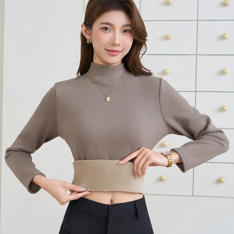 Padded women's long sleeve shirt with stand-up collar