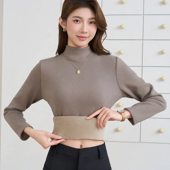 Padded women's long sleeve shirt with stand-up collar