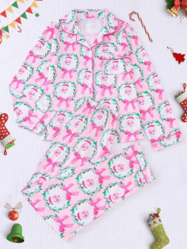 Women's pajamas with Christmas tree print, long sleeve