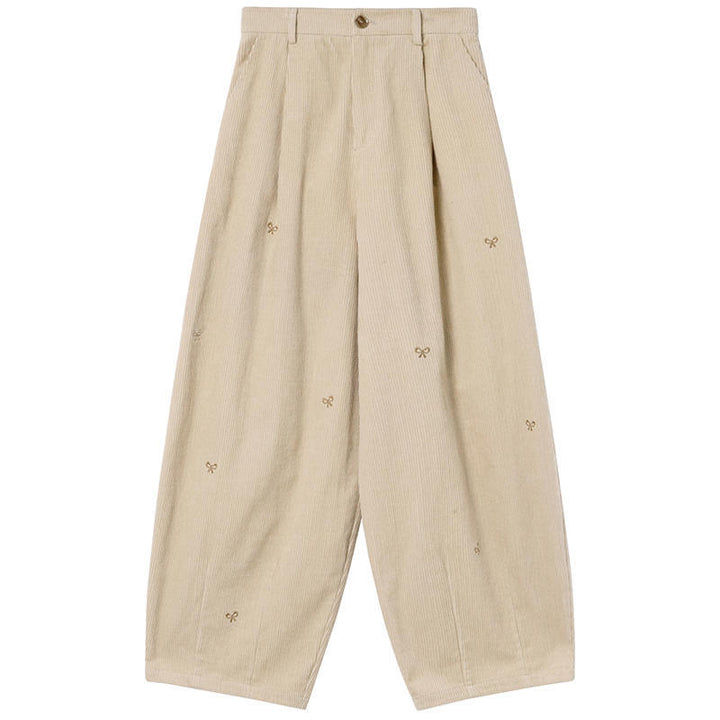 Cord pants with embroidery, 7/8 length