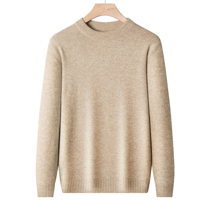 Men's wool sweater, round neck, solid color
