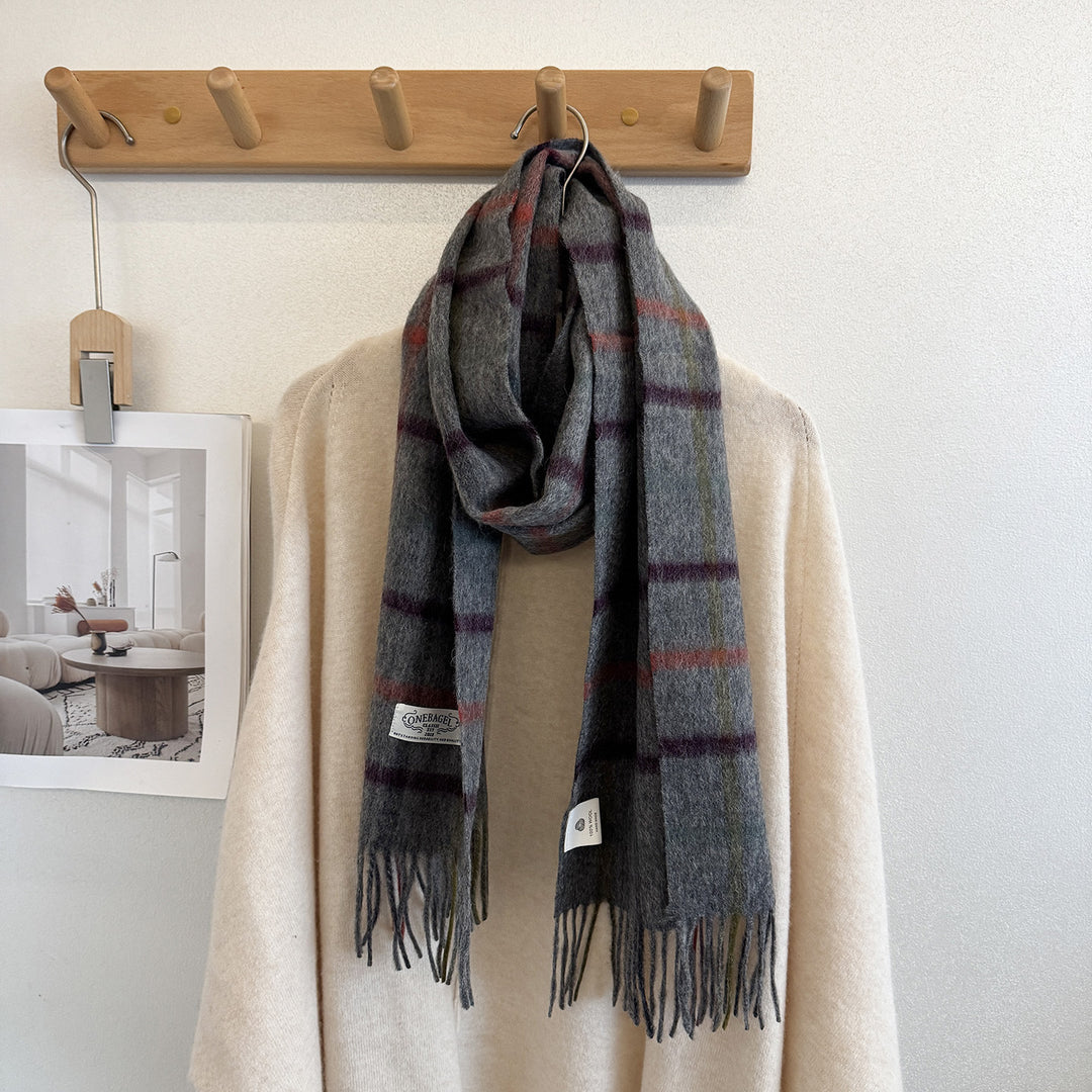 Wool scarf with check pattern, 100% wool, 165x30 cm