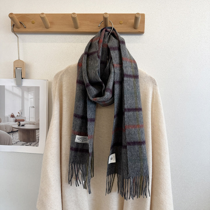 Wool scarf with check pattern, 100% wool, 165x30 cm