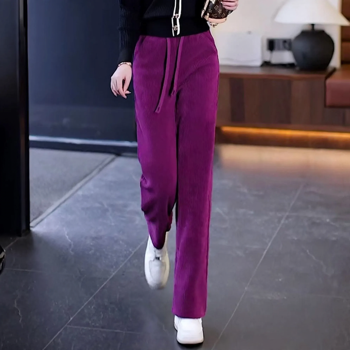 Fleece-lined corduroy trousers, straight fit, elegant