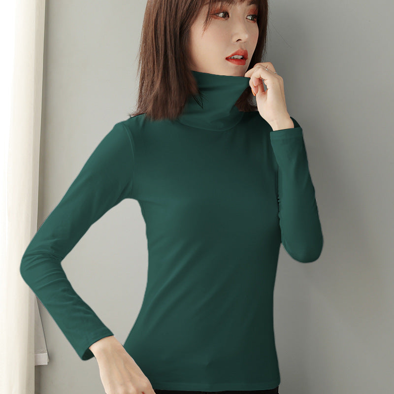 Women's Long Sleeve Base Layer Shirt, Cotton, Stand Collar, Fitted