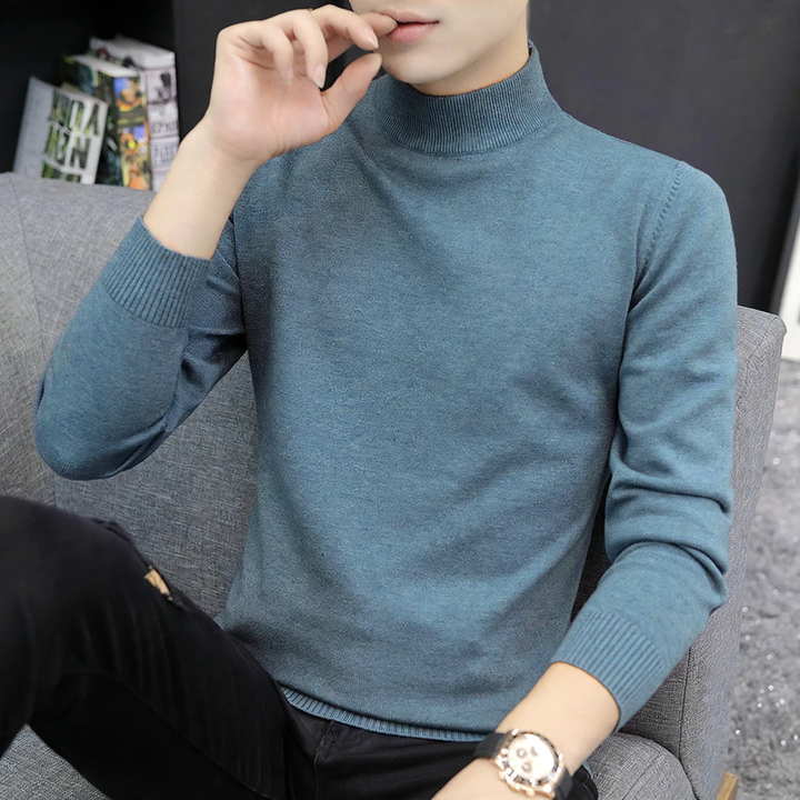 Men's knit sweater with half collar, heat insulating
