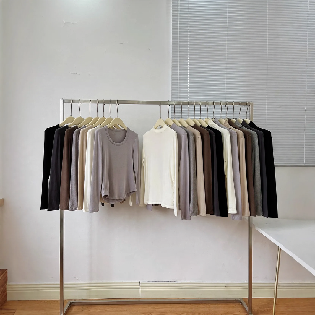Women's base layer shirt, brushed, with round or stand-up collar