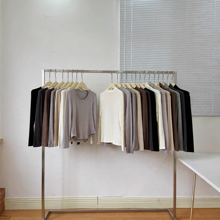 Women's base layer shirt, brushed, with round or stand-up collar