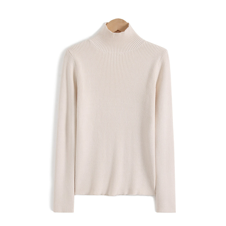 Women's knitted pullover with stand-up collar, slim fit