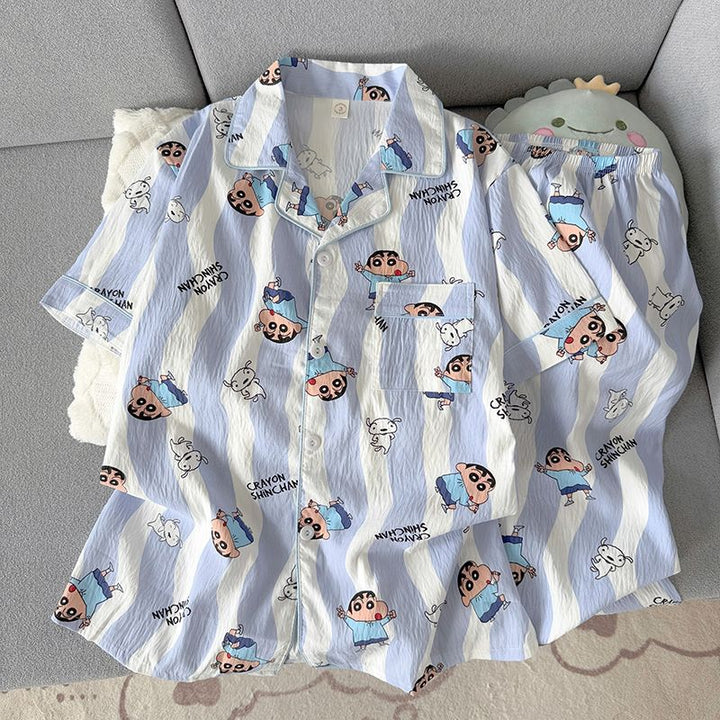 Light men's pajamas, short-sleeved, with button placket