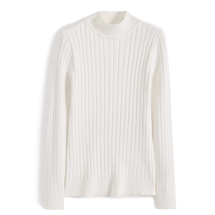 Women's knitted sweater with half standing collar, fitted