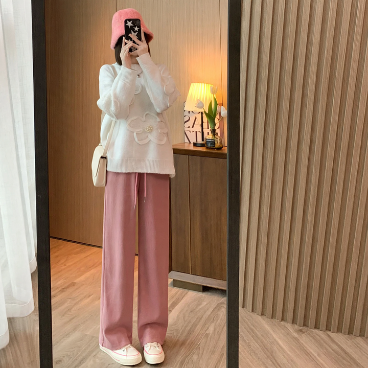 Chenille-Cord-Wide-Pants with High Waist