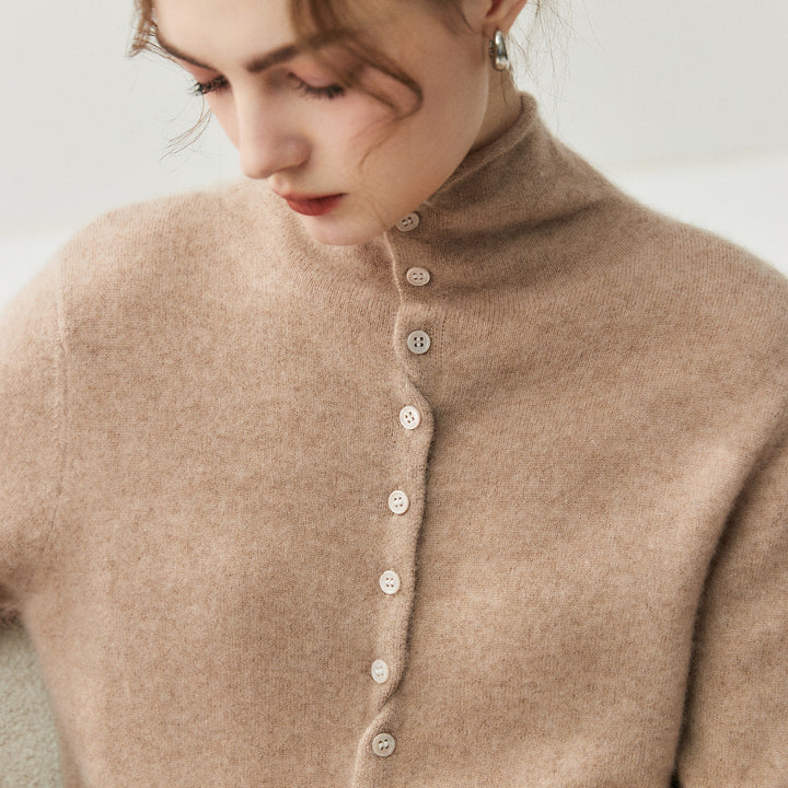 Women's cardigan with roll neck and button placket
