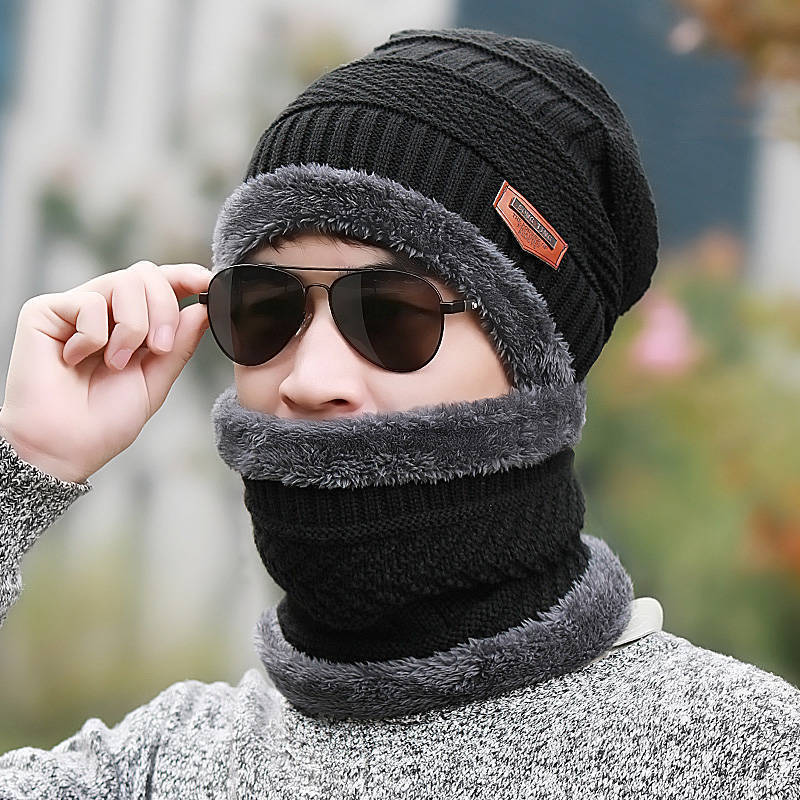 Winter Set: Padded knitted hat with ear protection and scarf