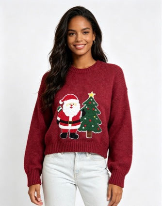Christmas knitted sweater with jacquard pattern