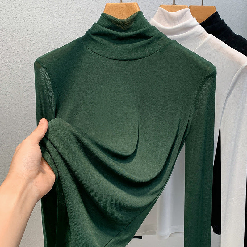 Women's turtleneck top, mesh fabric, lined