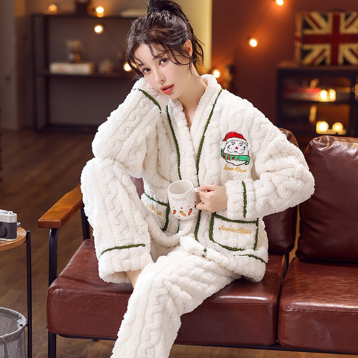 Women's Christmas Pajamas, Flannel, V-Neck