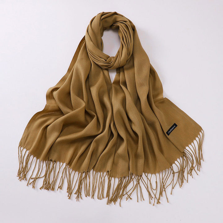 Solid colored scarf made of cashmere imitation with fringes, 200x70 cm