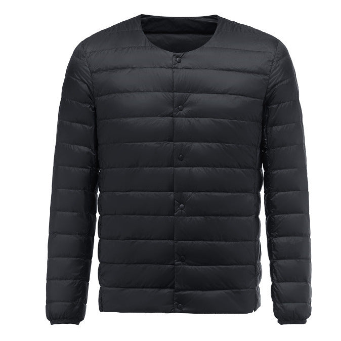 Light men's down jacket, convertible collar