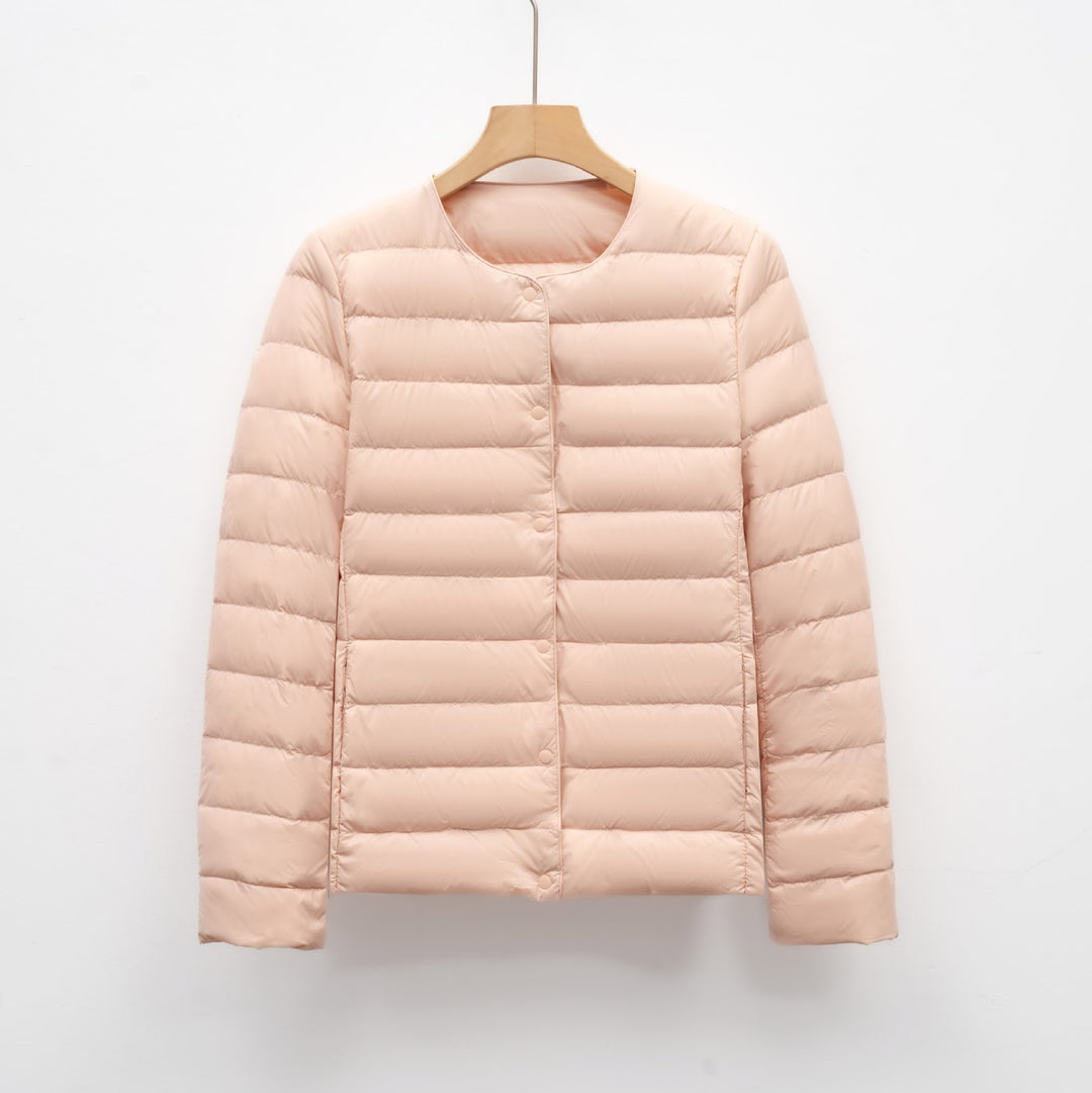 Light women's padded jacket with round neck