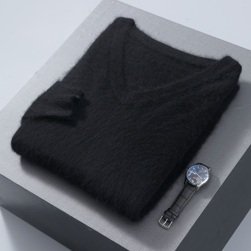 Men's Wool Sweater, V-Neck, Loose, Solid Color