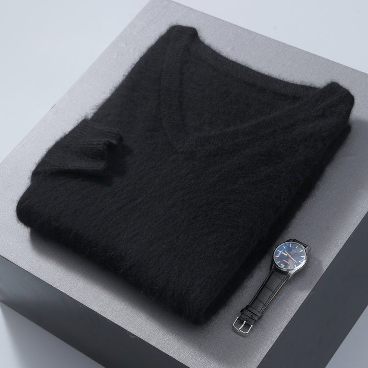 Men's Wool Sweater, V-Neck, Loose, Solid Color
