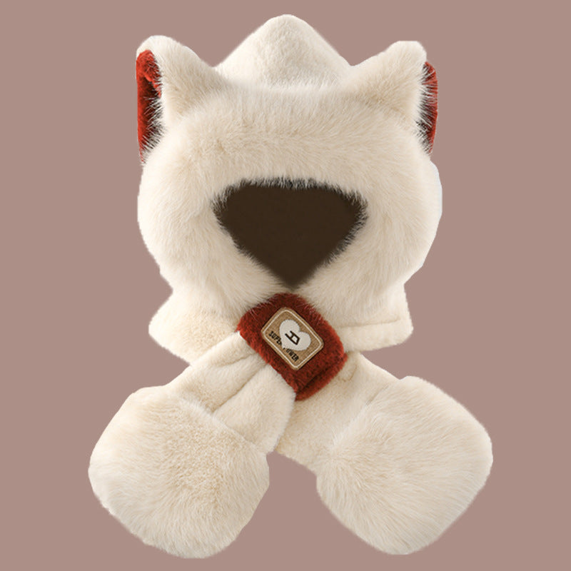 Fluffy set consisting of hat with fox ears and scarf