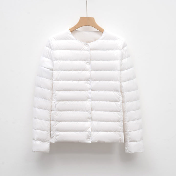 Light women's padded jacket with round neck