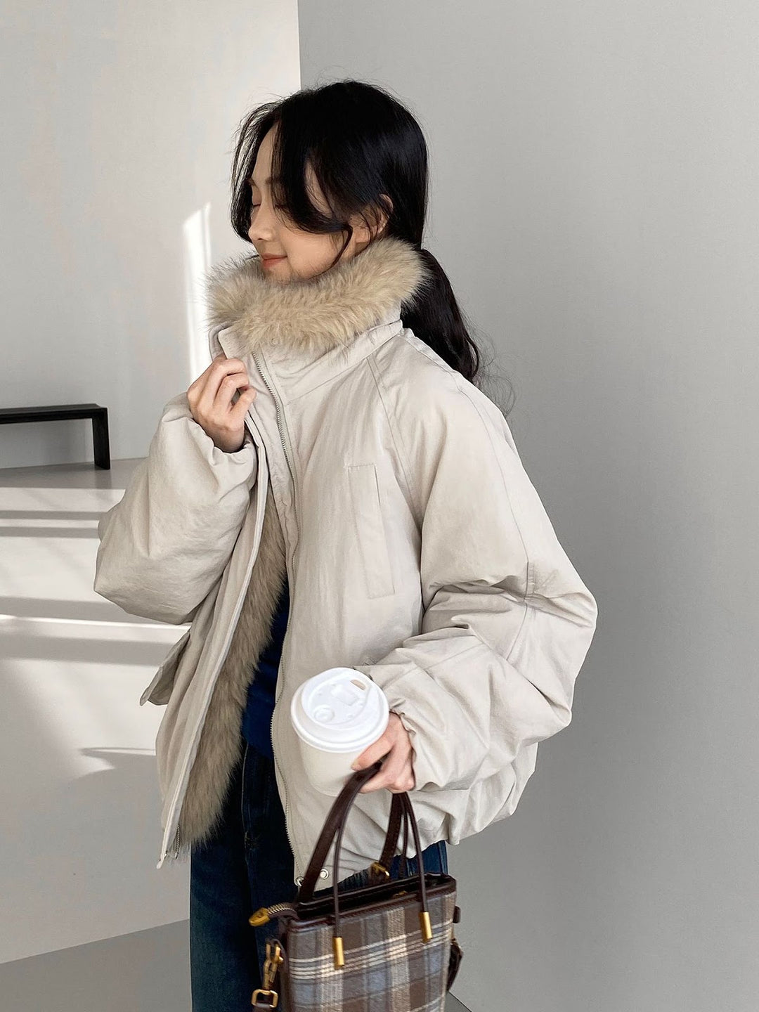Ladies' Down Parka with Faux Fur Collar