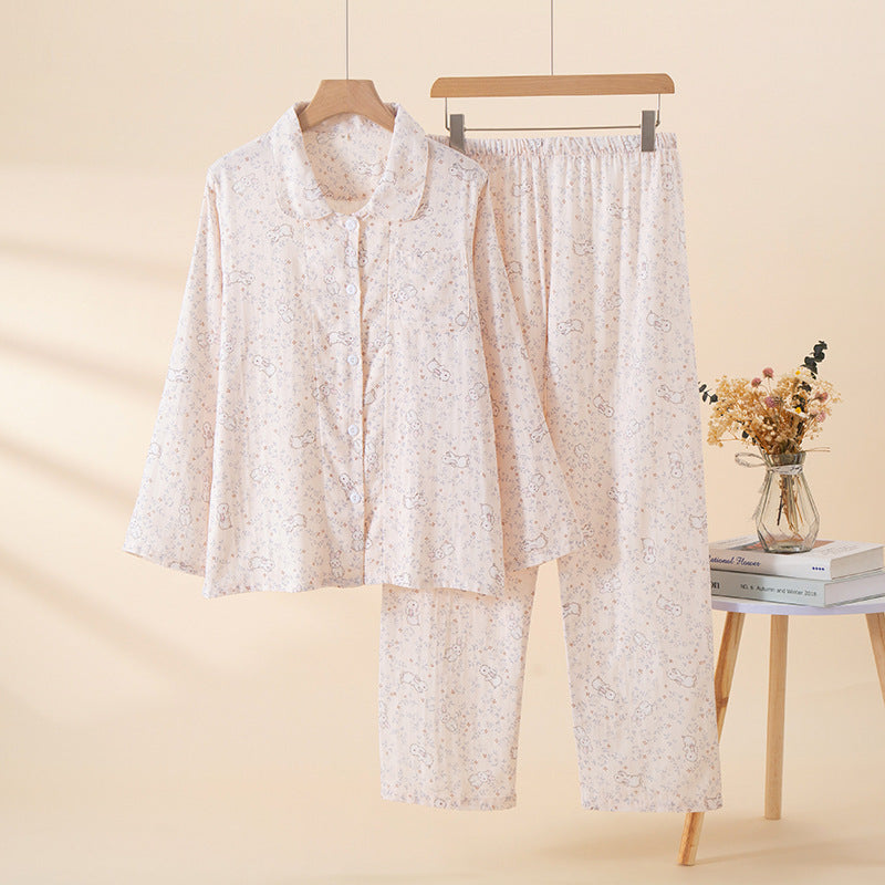 Cotton pajamas for women, long-sleeved, with cartoon motif