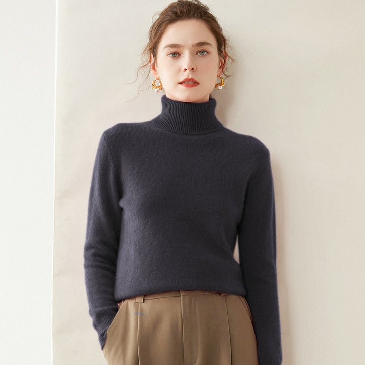 Women's cashmere sweater, high-neck, two-ply, knitted