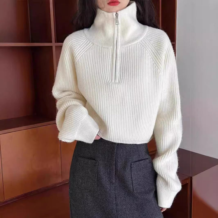 American retro knit sweater with half zipper