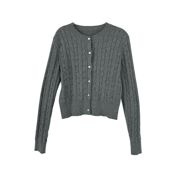 Women's cardigan with cable pattern and round neckline