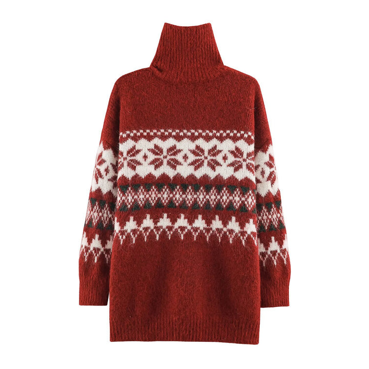 Fair-Isle knit sweater with stand-up collar and zipper