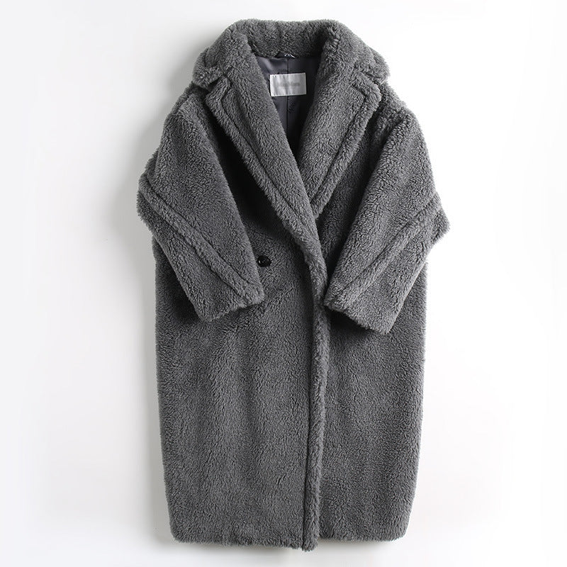 Long Teddy Coat with V-Neck