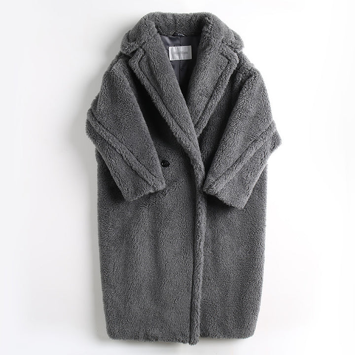 Long Teddy Coat with V-Neck