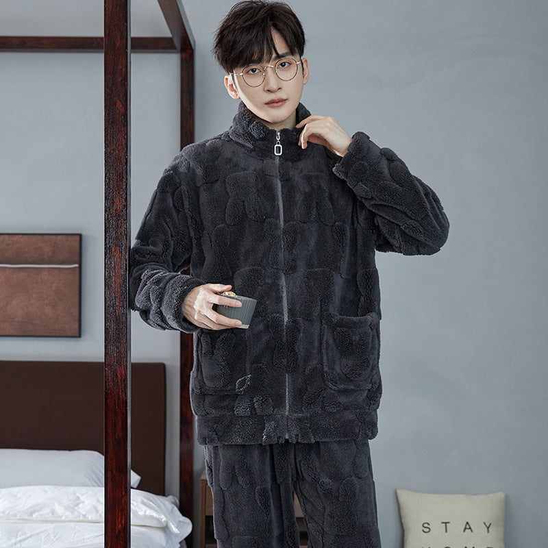 Pair-Pajama-Set made of coral fleece, lined, with zipper