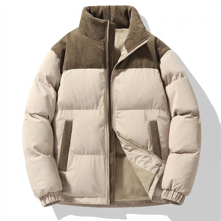 Padded unisex quilted jacket with stand-up collar
