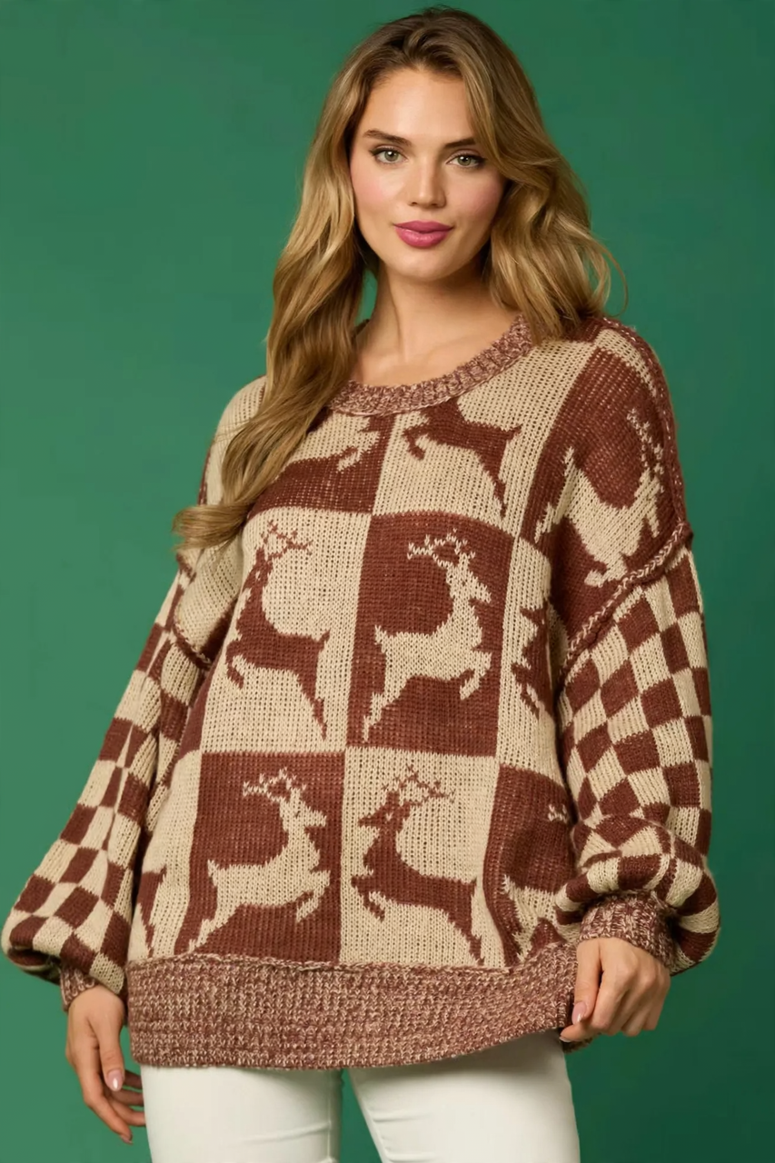 Women's Christmas Sweater, Checked, Loose Fit