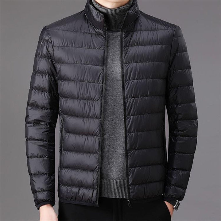 Light men's padded jacket with stand-up collar