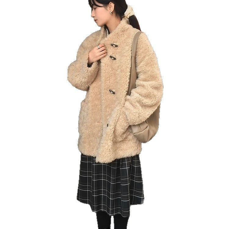 Women's Lambskin Imitation Coat, loose fit, lined