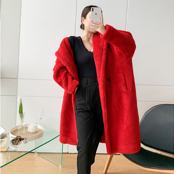 Long teddy coat made of alpaca wool blend