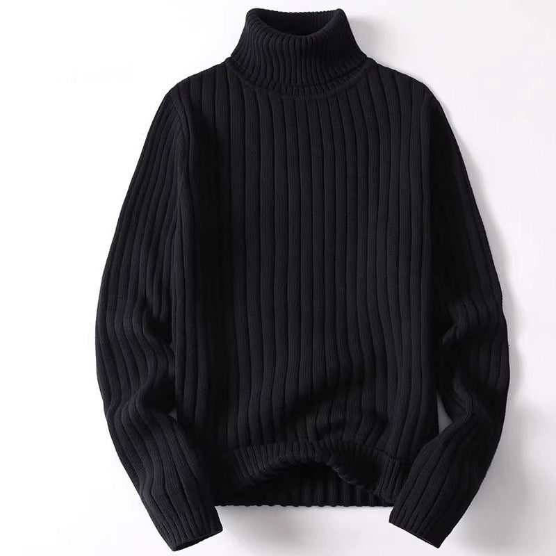 Men's cotton knit pullover with stand-up collar