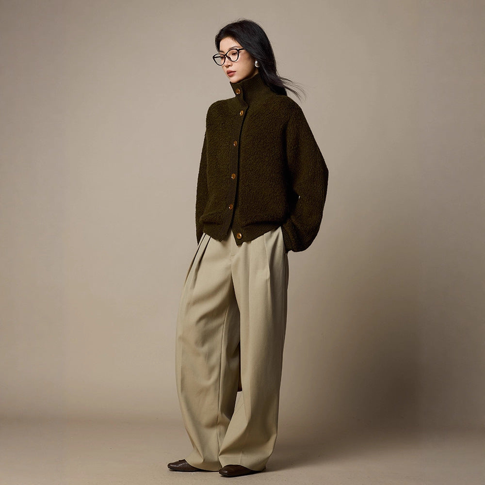 Women's wool cardigan, high-necked