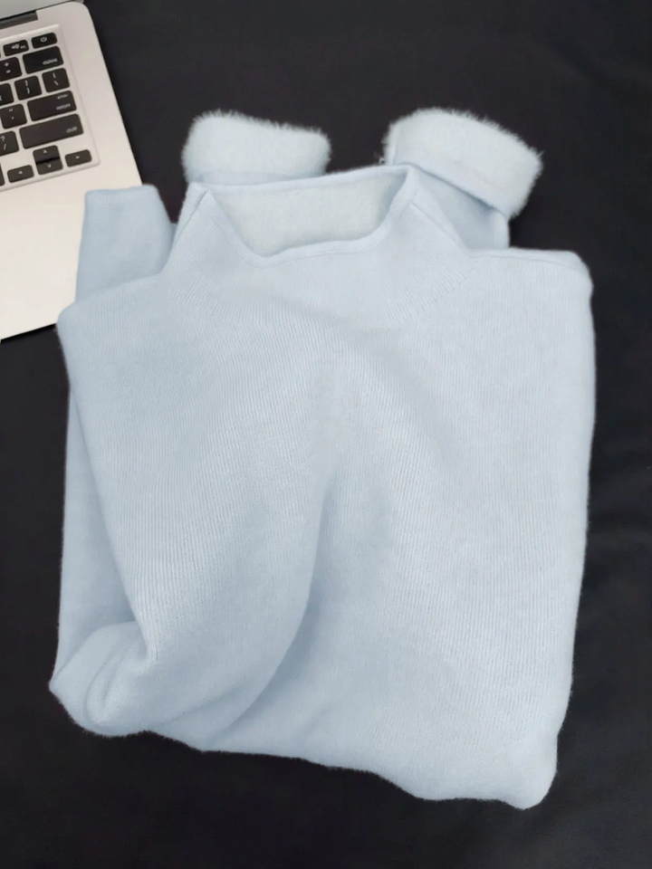 Simple women's pullover with stand-up collar, lined